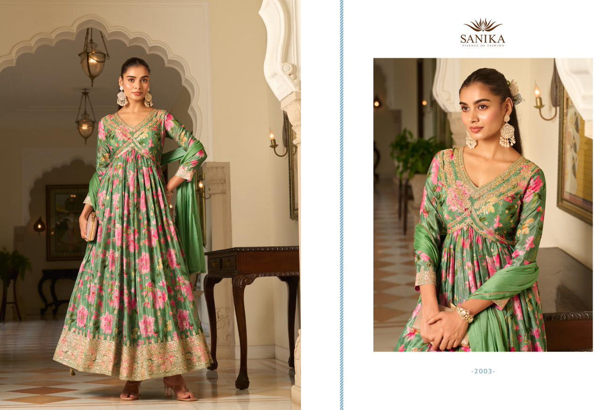 Jagmag Sanika Fashion Chinon Silk Gown Dupatta Set Manufacturer India