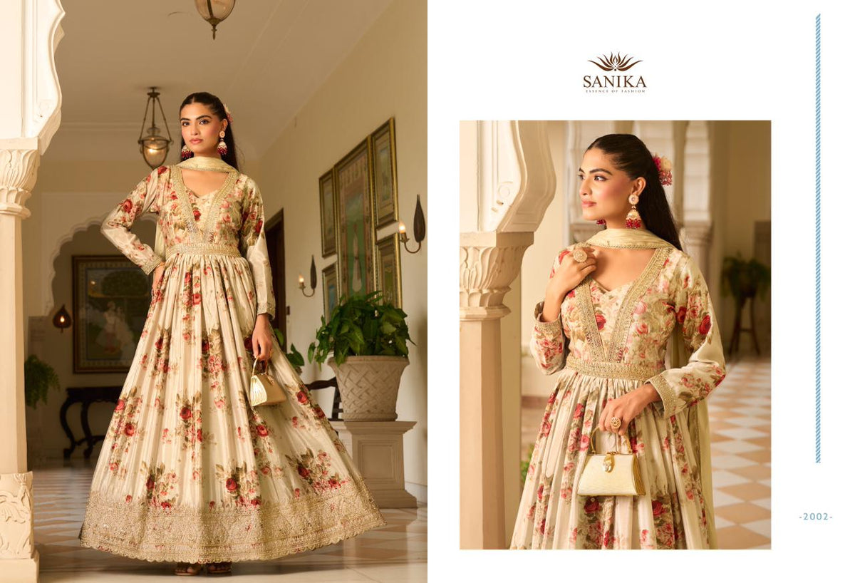 Jagmag Sanika Fashion Chinon Silk Gown Dupatta Set Manufacturer India