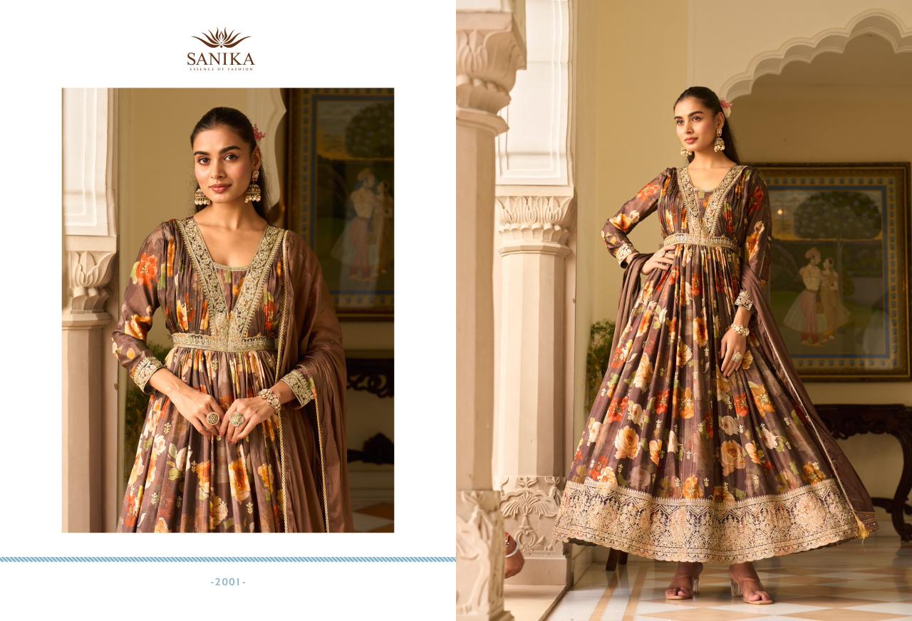 Jagmag Sanika Fashion Chinon Silk Gown Dupatta Set Manufacturer India