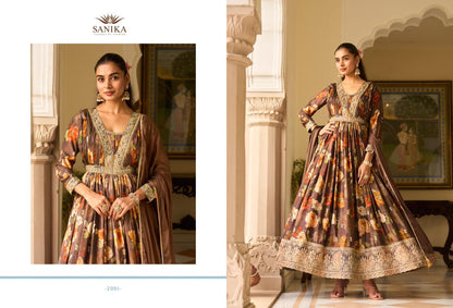 Jagmag Sanika Fashion Chinon Silk Gown Dupatta Set Manufacturer India