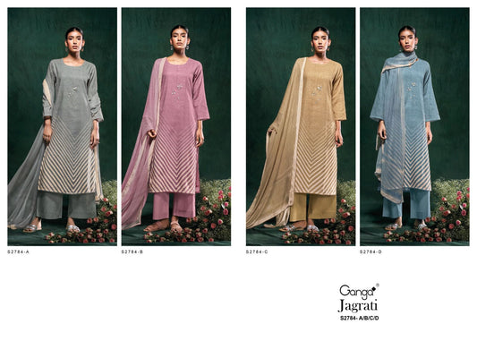 Jagrati S2784 Ganga Cotton Linen Plazzo Style Suits Wholesale Rate