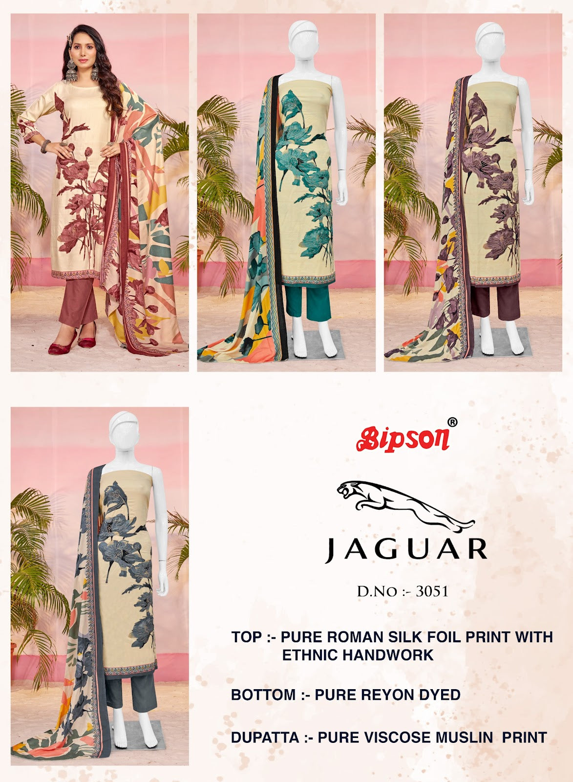 Jaguar 3051 Bipson Prints Roman Silk Pant Style Suits Supplier Gujarat