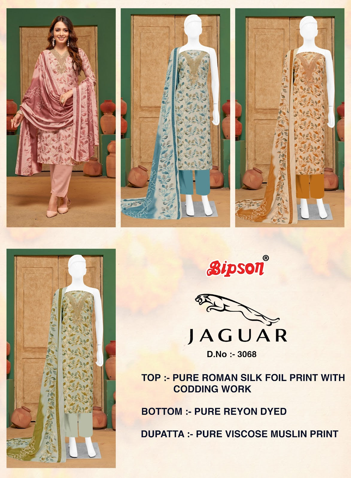 Jaguar 3068 Bipson Prints Roman Silk Pant Style Suits Manufacturer