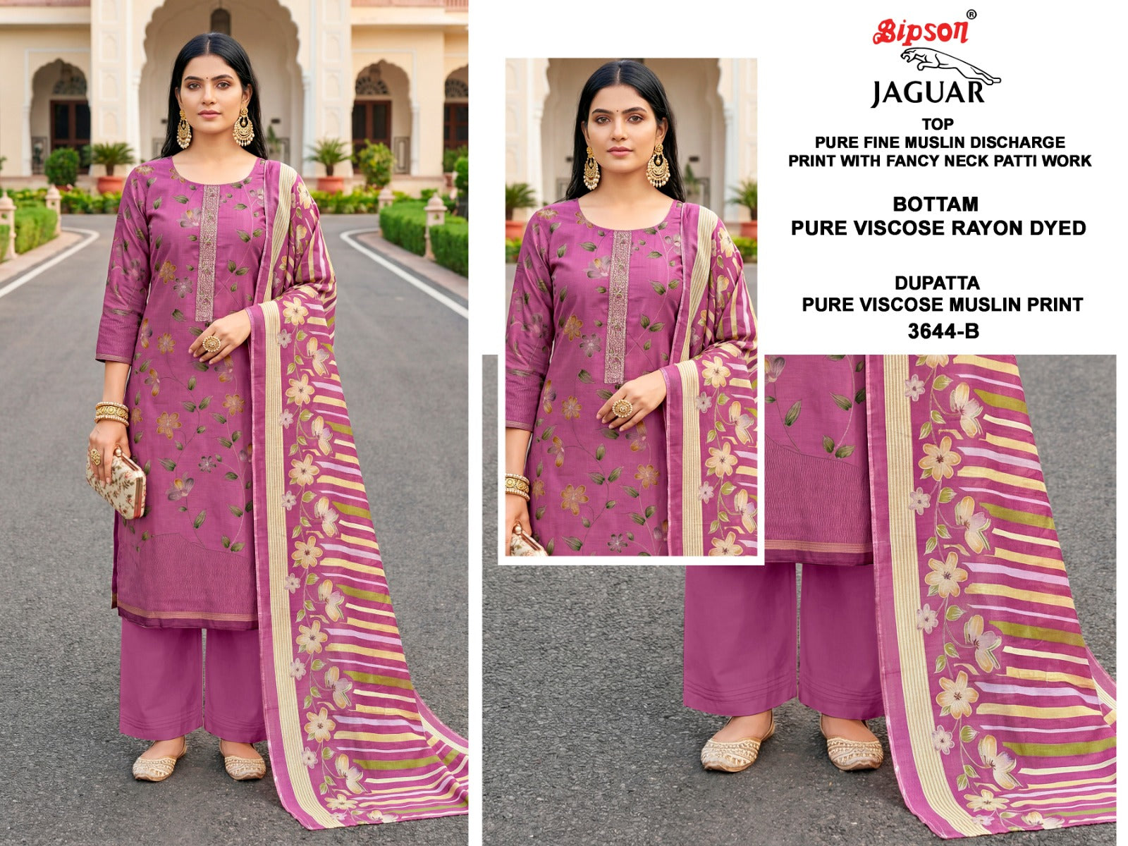 Jaguar 3644 Bipson Prints Muslin Pant Style Suits Wholesale Price