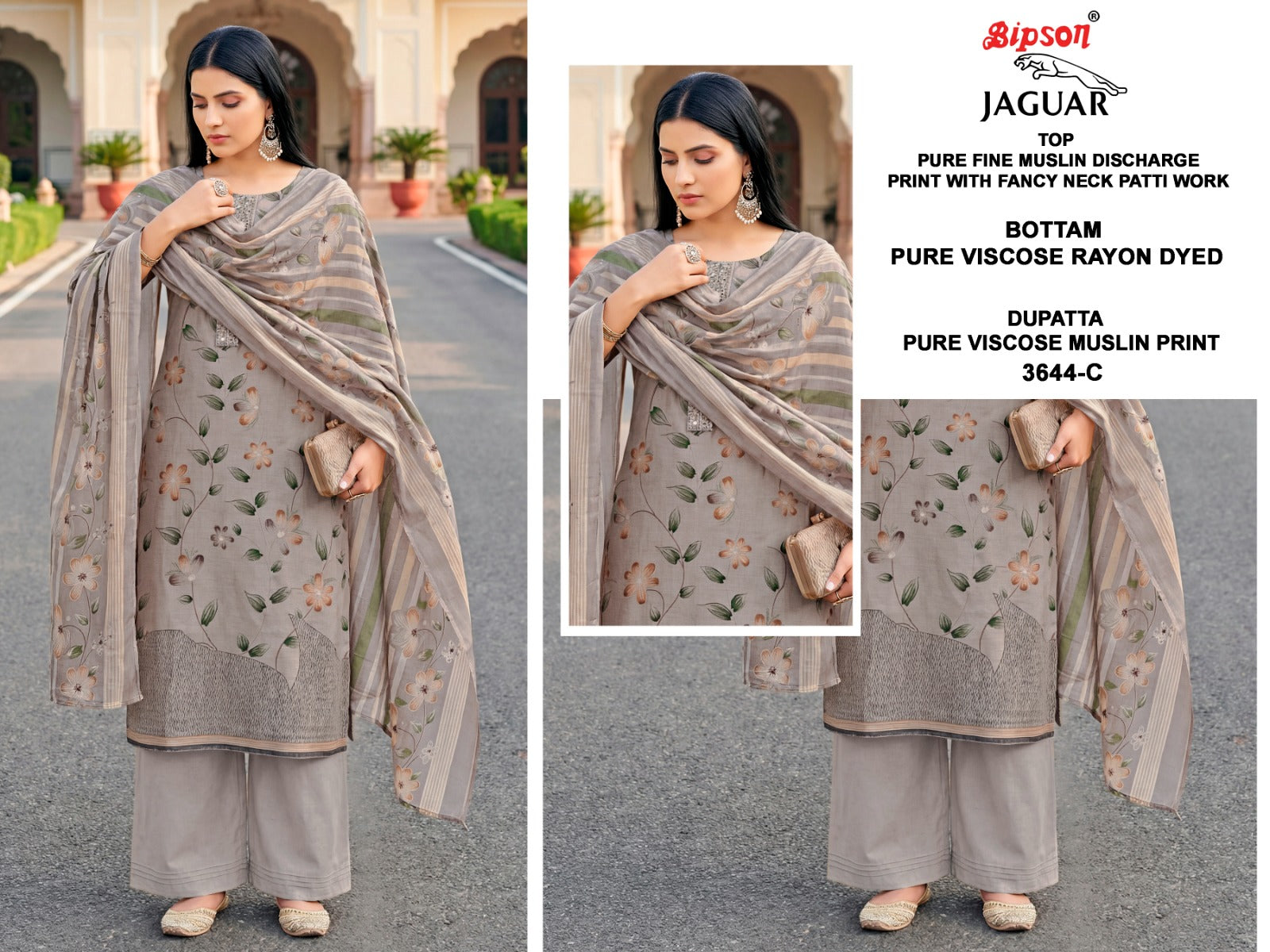 Jaguar 3644 Bipson Prints Muslin Pant Style Suits Wholesale Price