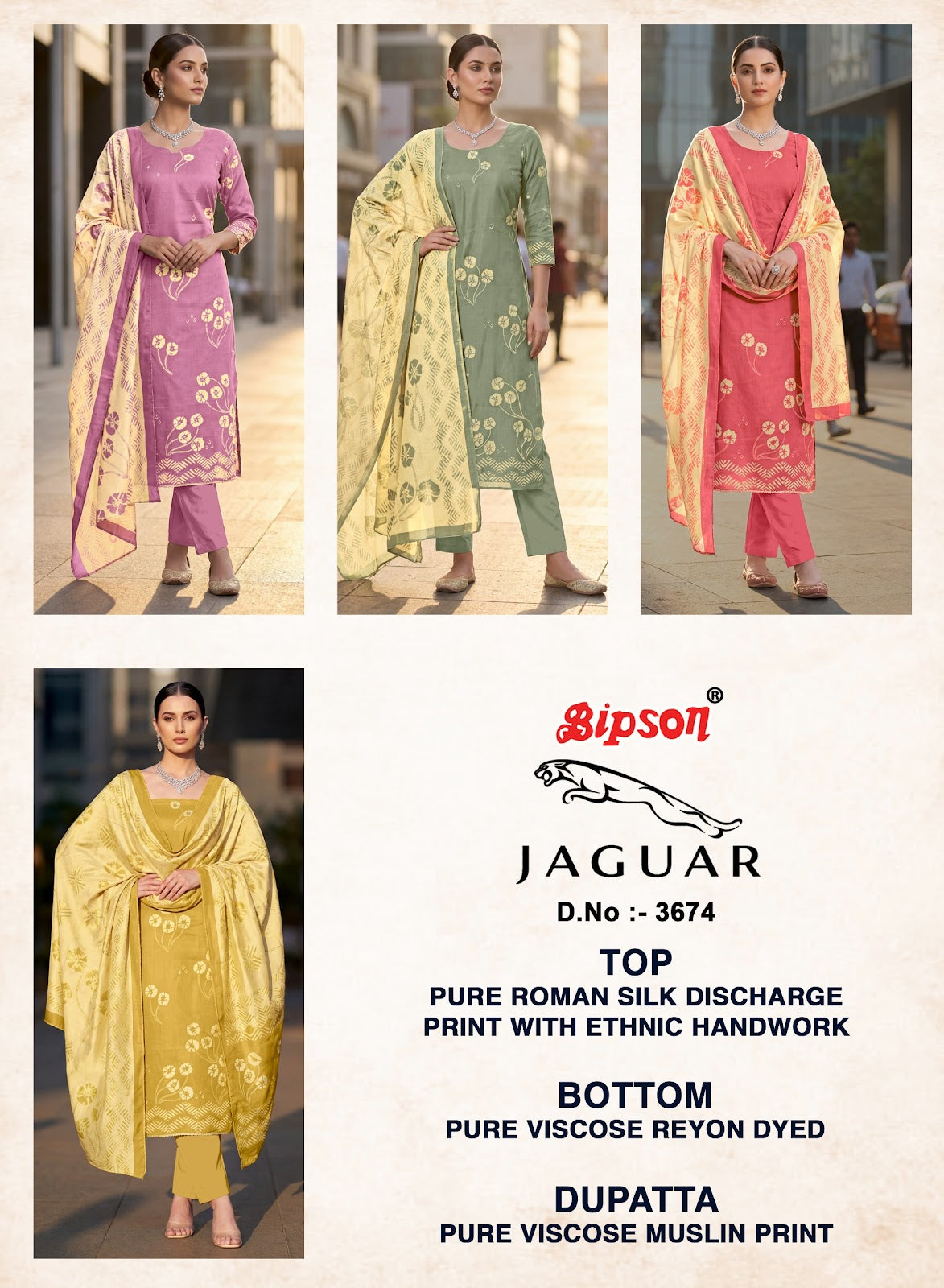 Jaguar 3674 Bipson Prints Muslin Pant Style Suits Wholesale Price