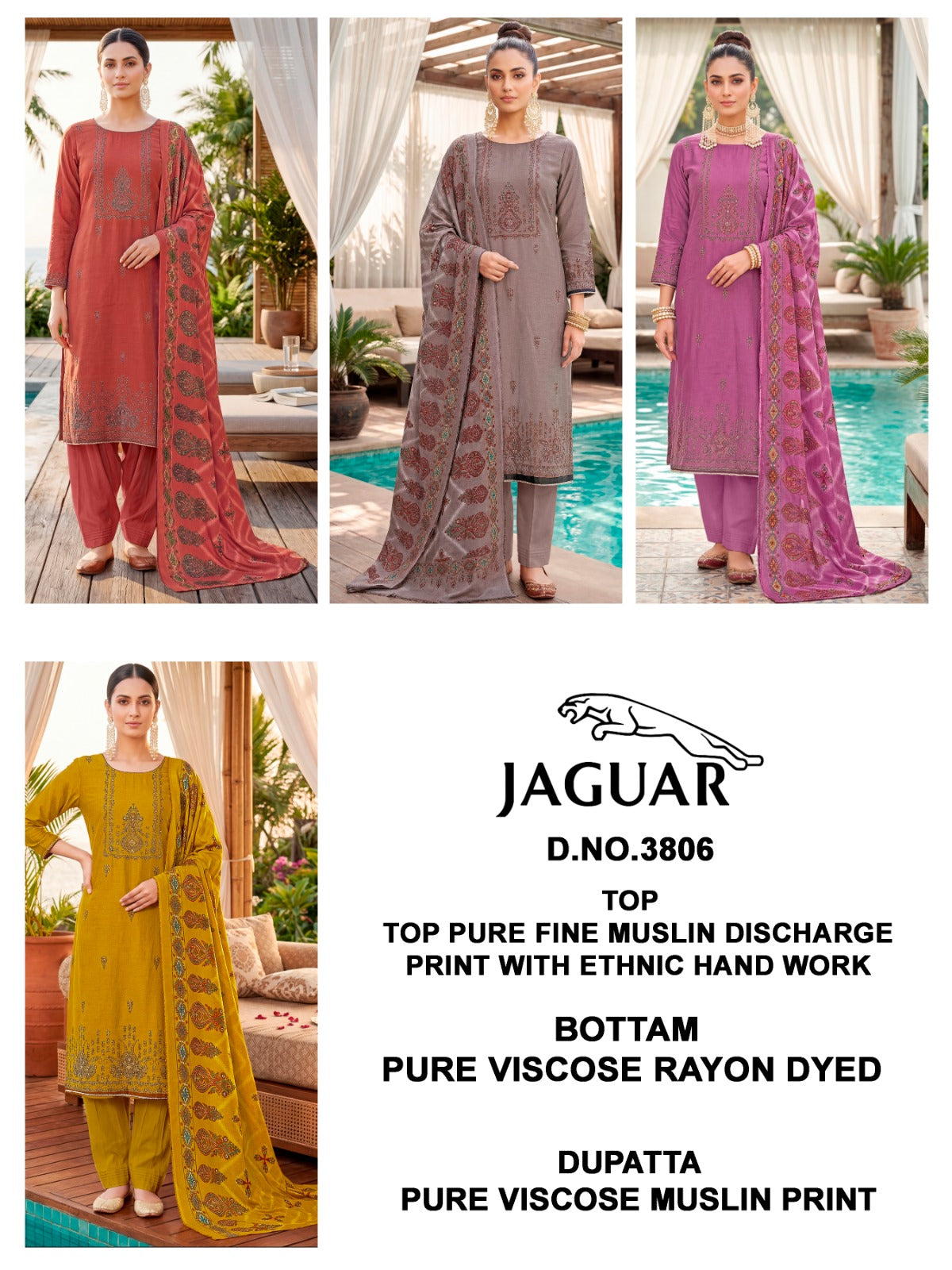 Jaguar 3823-3803-3802-3842-3806 Bipson Prints Muslin Pant Style Suits Manufacturer India