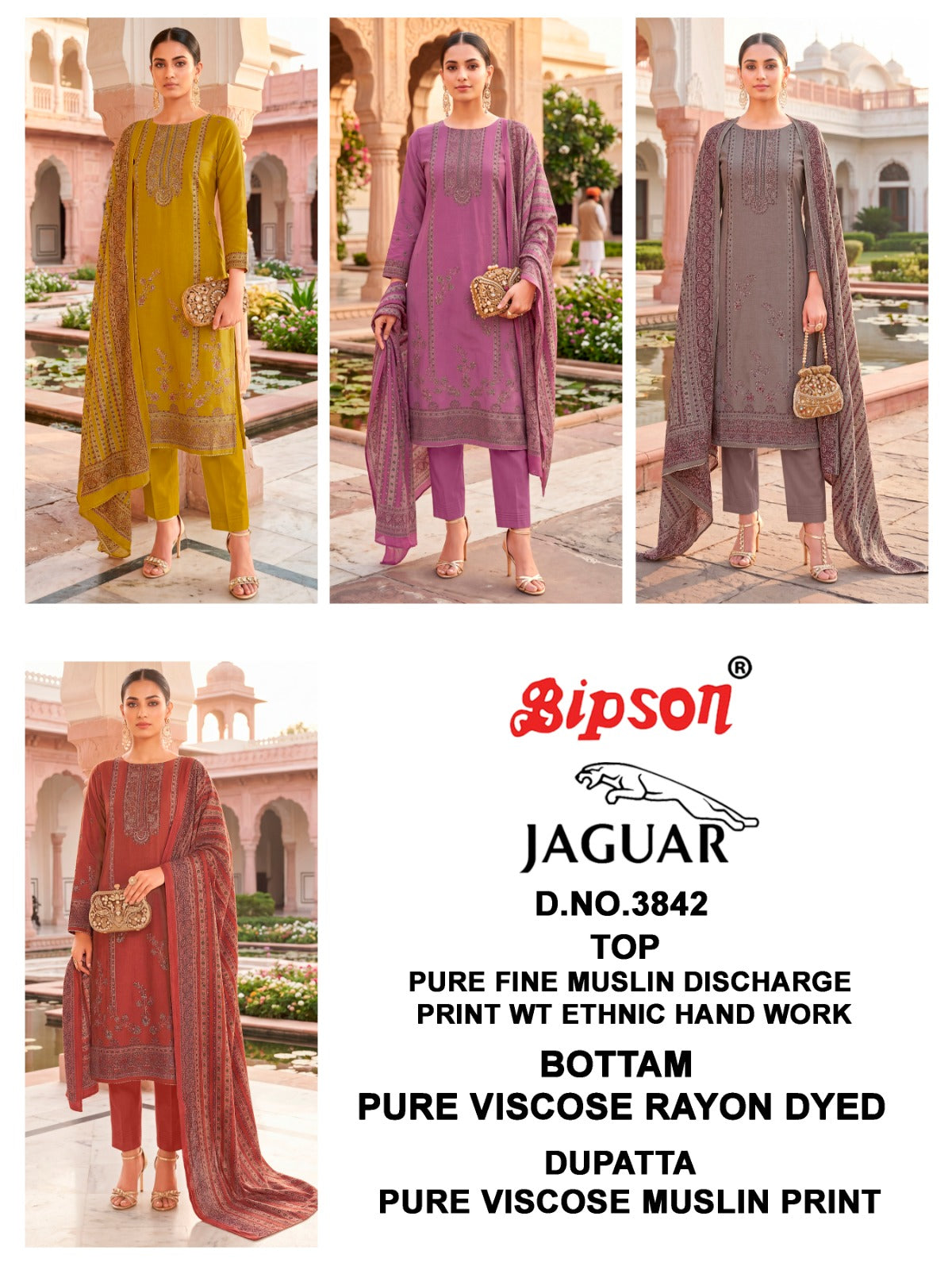 Jaguar 3823-3803-3802-3842-3806 Bipson Prints Muslin Pant Style Suits Manufacturer India