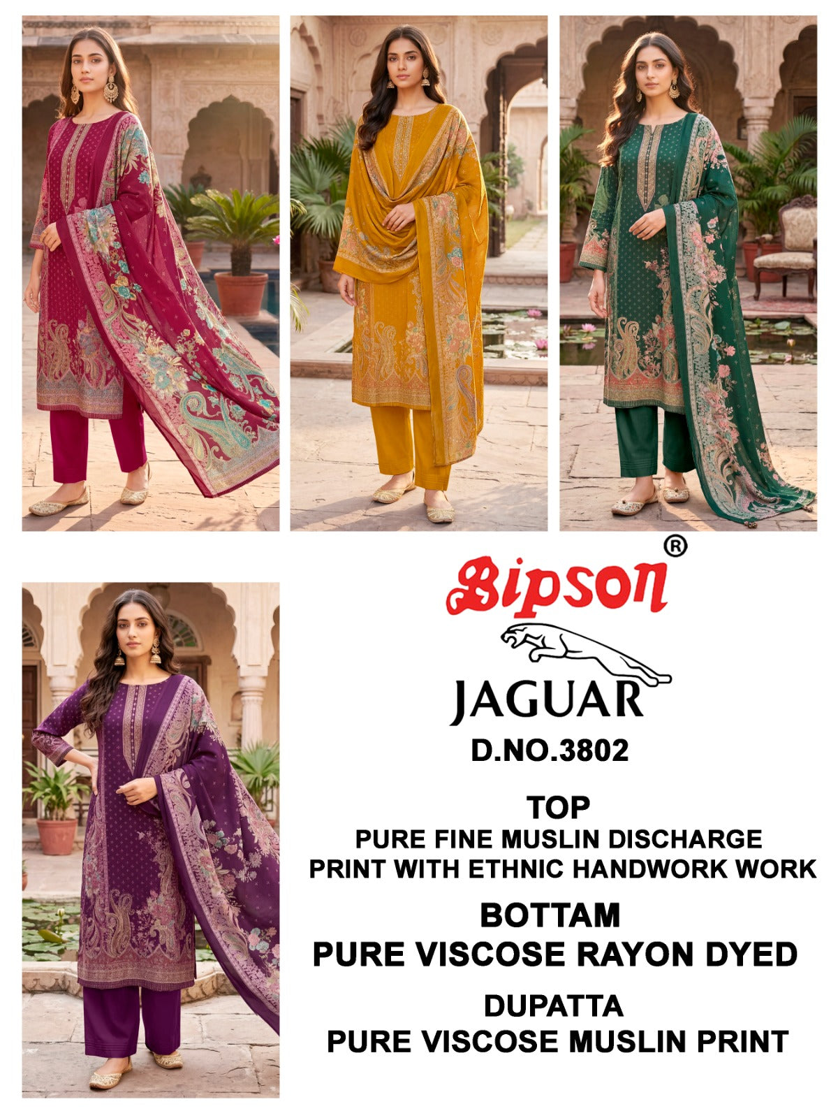Jaguar 3823-3803-3802-3842-3806 Bipson Prints Muslin Pant Style Suits Manufacturer India