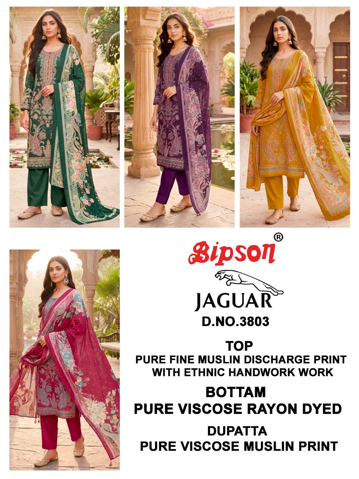 Jaguar 3823-3803-3802-3842-3806 Bipson Prints Muslin Pant Style Suits Manufacturer India