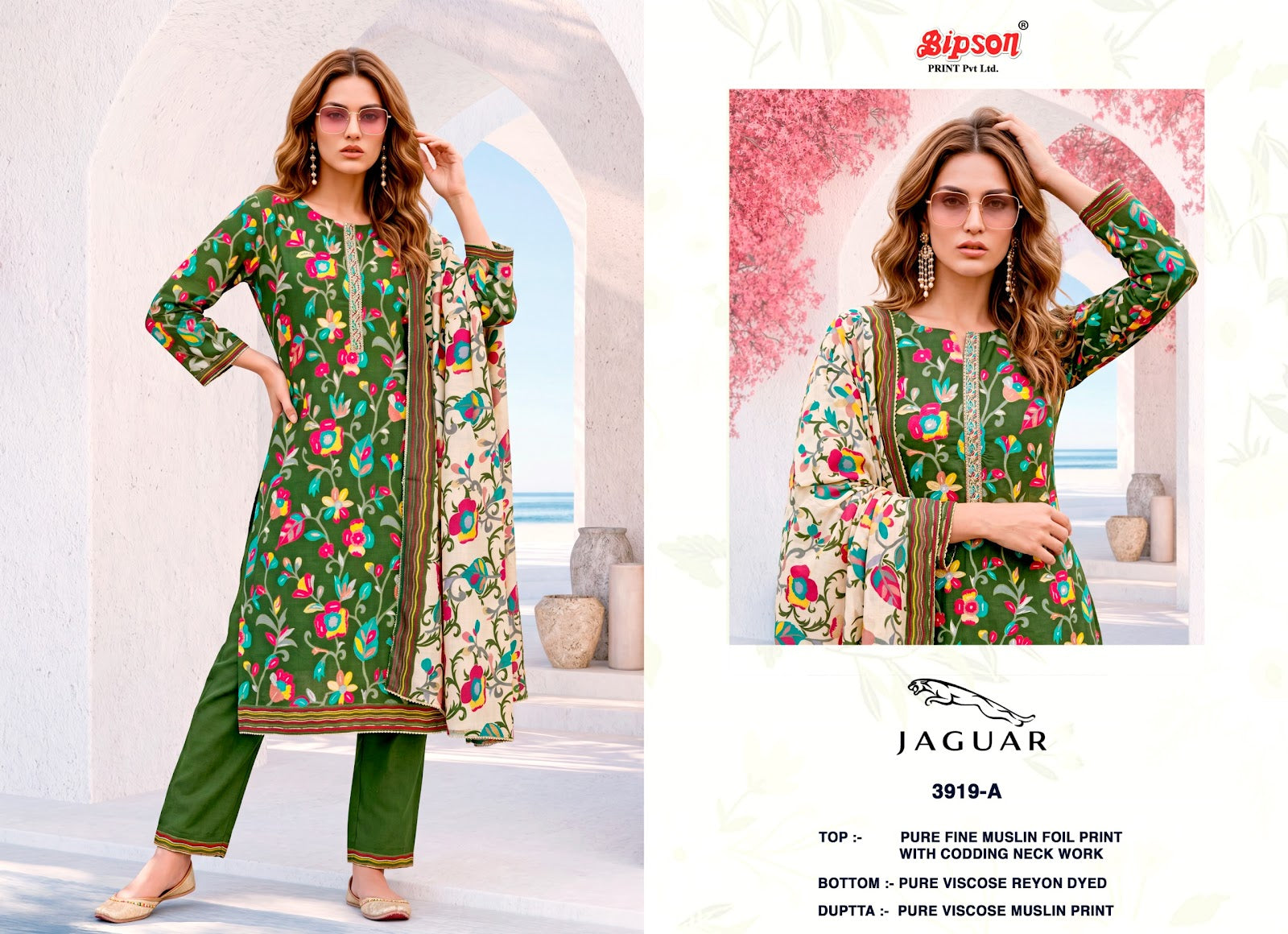 Jaguar 3919 Bipson Prints Muslin Pant Style Suits Wholesale