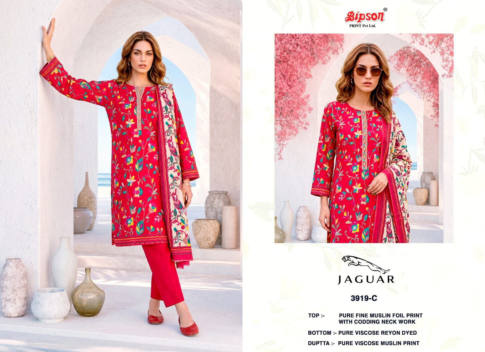 Jaguar 3919 Bipson Prints Muslin Pant Style Suits Wholesale