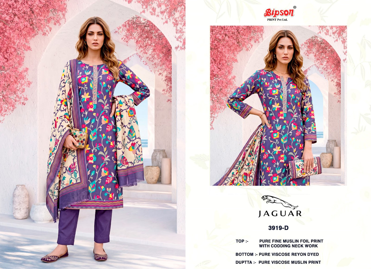 Jaguar 3919 Bipson Prints Muslin Pant Style Suits Wholesale