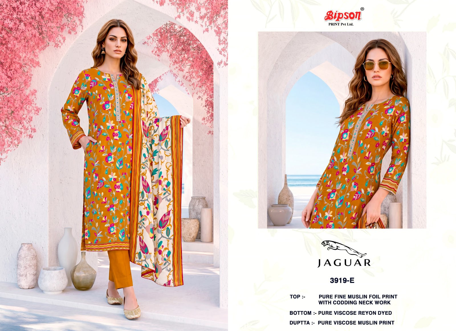 Jaguar 3919 Bipson Prints Muslin Pant Style Suits Wholesale