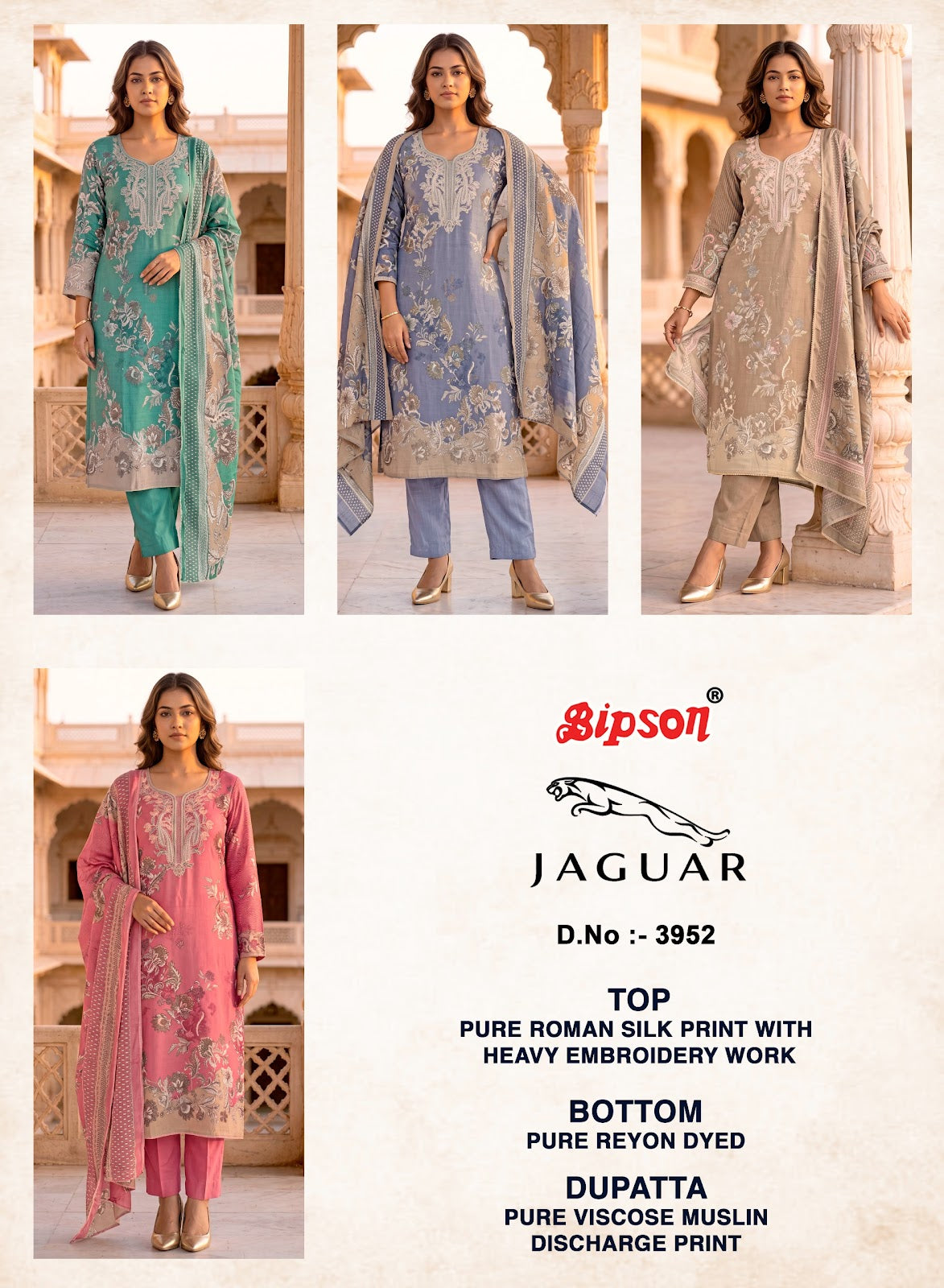 Jaguar 3952 Bipson Prints Roman Silk Pant Style Suits Exporter India