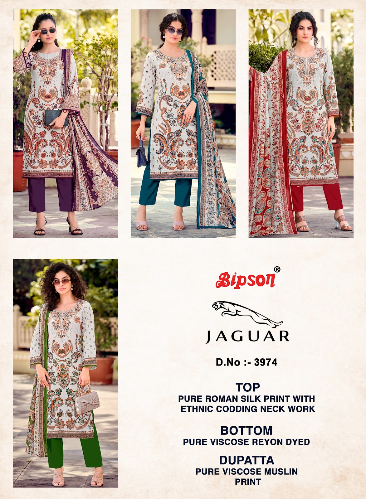 Jaguar 3974 Bipson Prints Roman Silk Pant Style Suits Wholesaler Gujarat