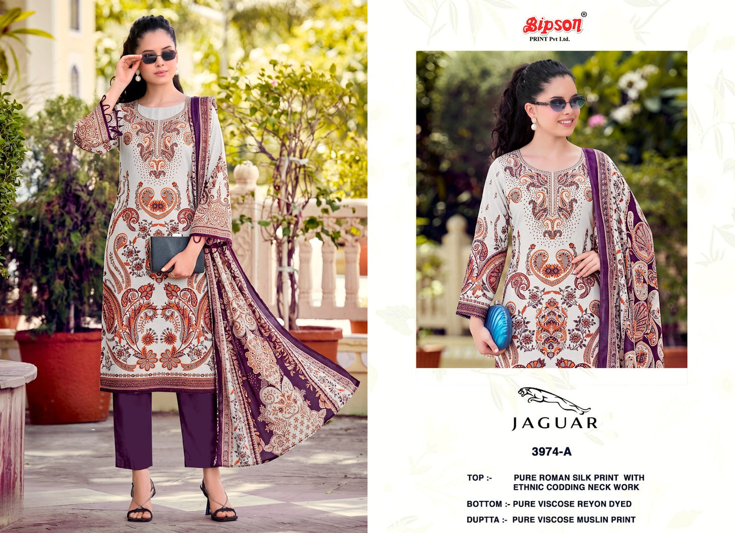 Jaguar 3974 Bipson Prints Roman Silk Pant Style Suits Wholesaler Gujarat