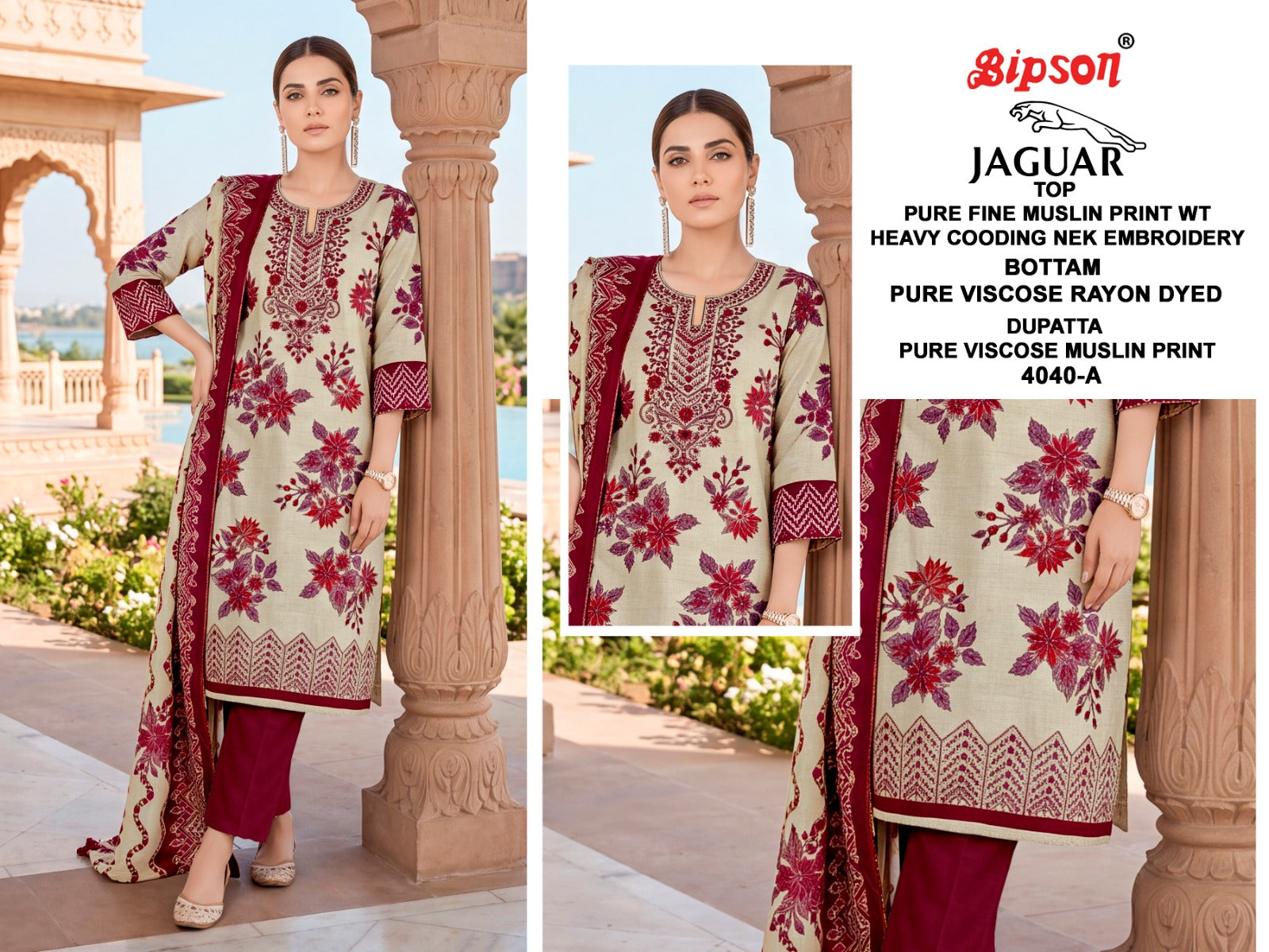 Jaguar 4040 Bipson Prints Muslin Pant Style Suits Manufacturer Gujarat