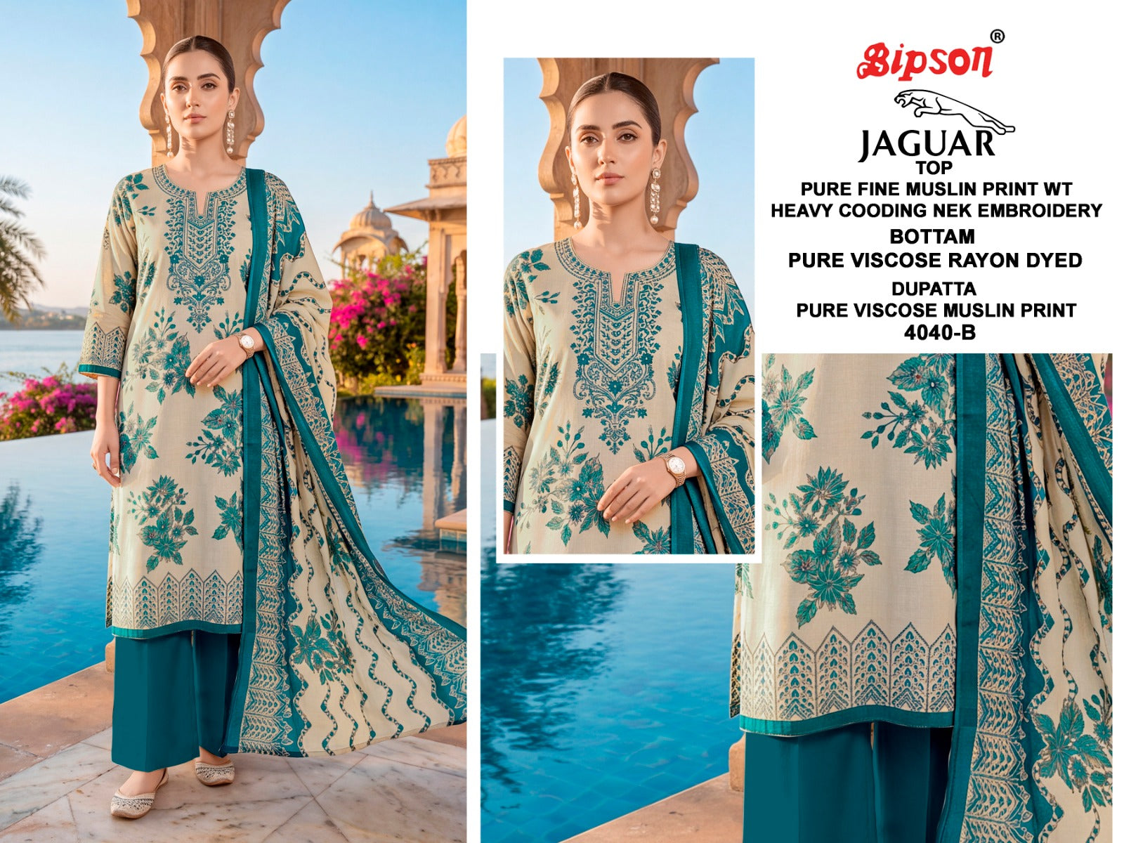 Jaguar 4040 Bipson Prints Muslin Pant Style Suits Manufacturer Gujarat