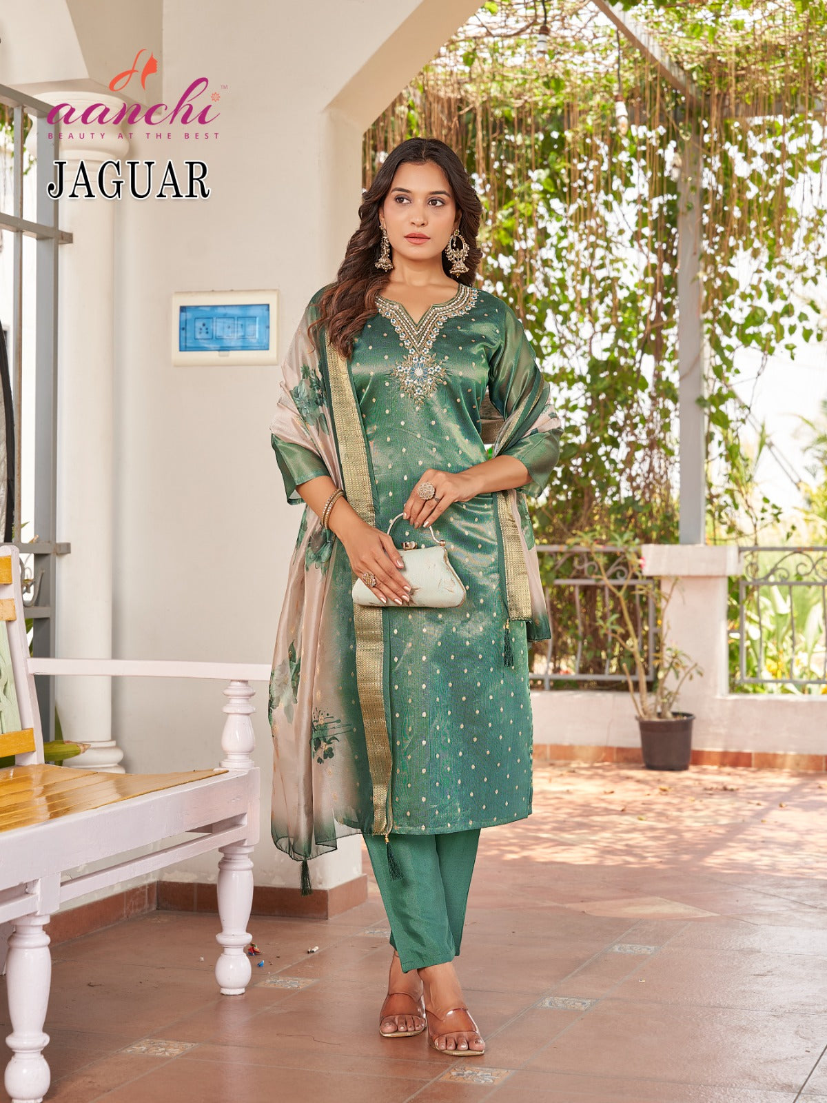 Jaguar Aanchi Shimmer Readymade Pant Style Suits Exporter