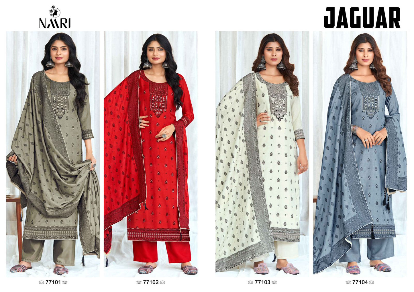 Jaguar Naari Muslin Jacquard Pant Style Suits