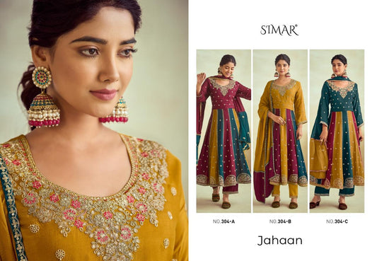 Jahaan 304 Simar Viscose Chinon Anarkali Salwar Suits Manufacturer Ahmedabad