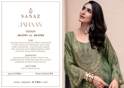Jahaan Sanaz Viscose Muslin Pant Style Suits Wholesale Price
