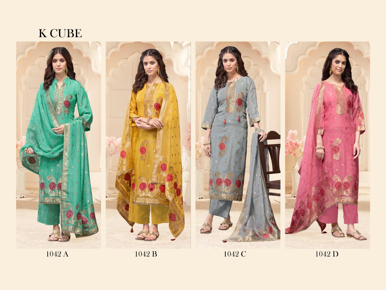 Jahnavi K Cube Organza Plazzo Style Suits Exporter Ahmedabad