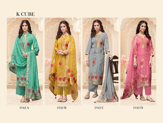 Jahnavi K Cube Organza Plazzo Style Suits Exporter Ahmedabad