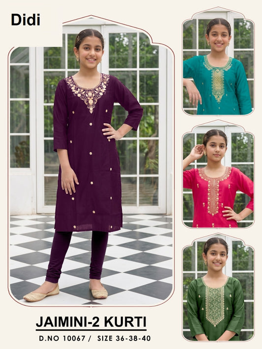 Jaimini 2 Dn 10067 Didi Gadwal Silk Girls Kurti Supplier Ahmedabad