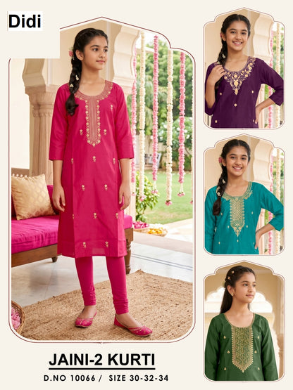 Jaini 2 Dn 10066 Didi Gadwal Silk Girls Kurti Wholesaler Ahmedabad
