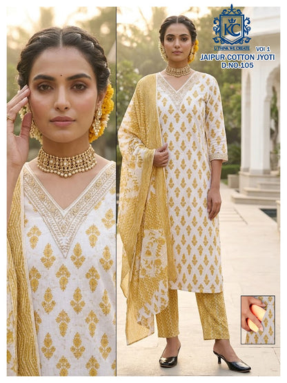 Jaipur Cotton Jyoti Vol 1 Kcf Readymade Pant Style Suits Wholesale Rate