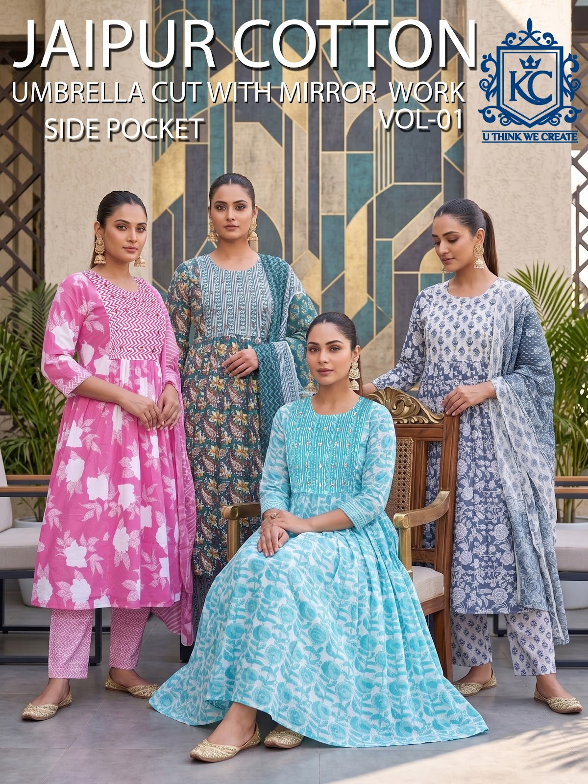 Jaipur Cotton Vol 1 Kcf Cotton Readymade Anarkali Suits Manufacturer India