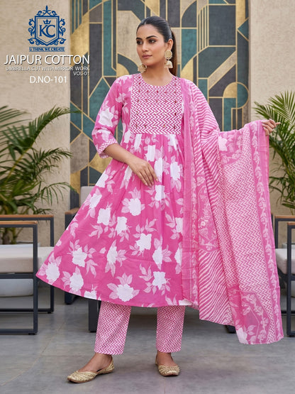 Jaipur Cotton Vol 1 Kcf Cotton Readymade Anarkali Suits Manufacturer India