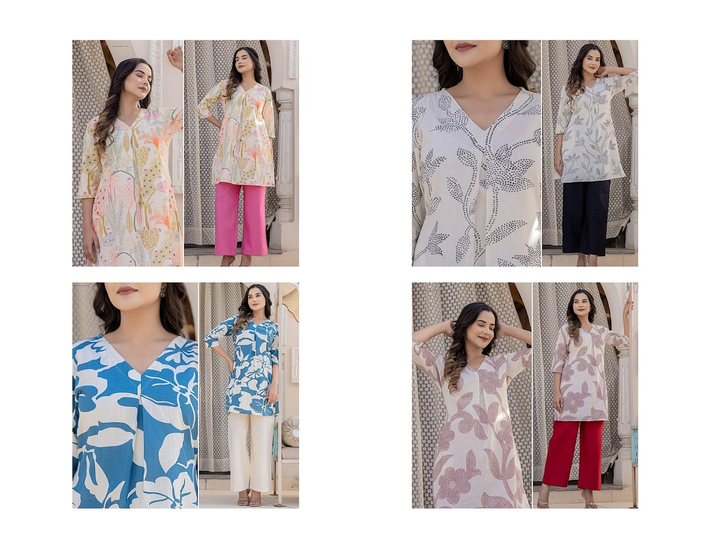 Jaipuri Long Mfs Cotton Cambric Kurti Plazzo Set Wholesale