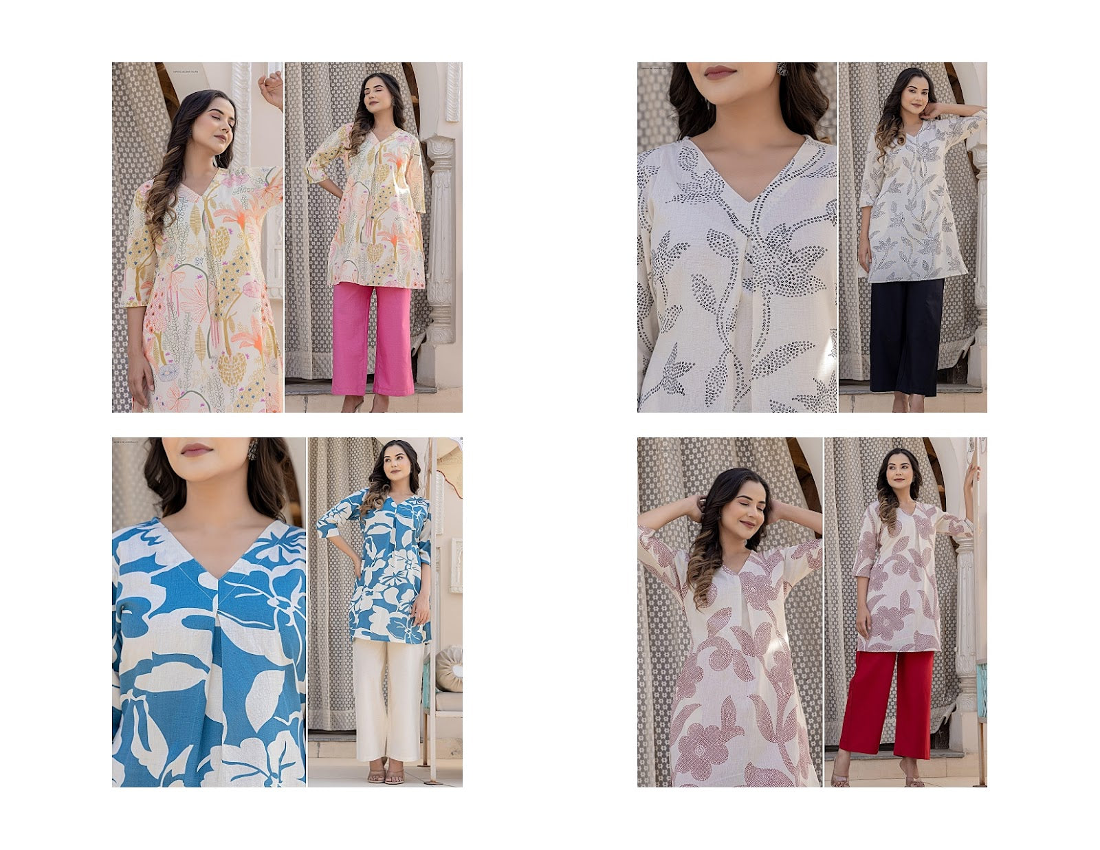 Jaipuri Long Mfs Cotton Cambric Kurti Plazzo Set Wholesale