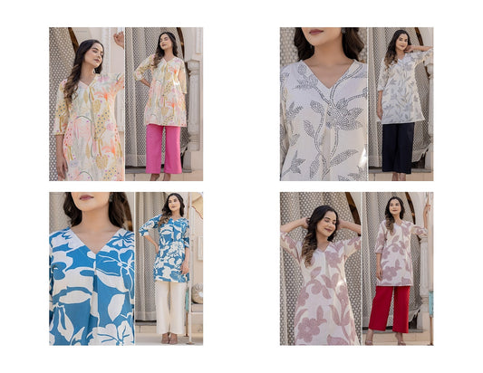 Jaipuri Long Mfs Cotton Cambric Kurti Plazzo Set Wholesale