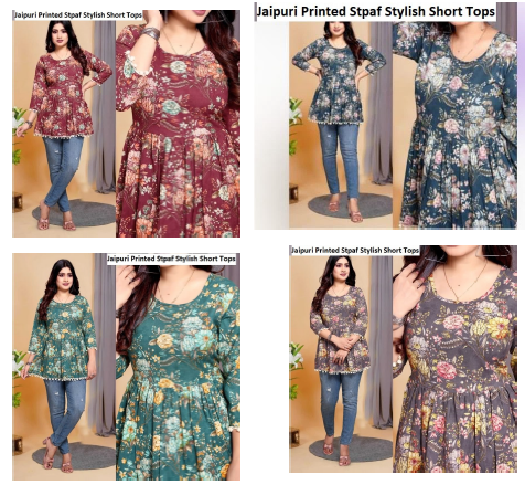 Jaipuri Printed Stpaf Cotton Rayon Stylish Short Tops Manufacturer Gujarat