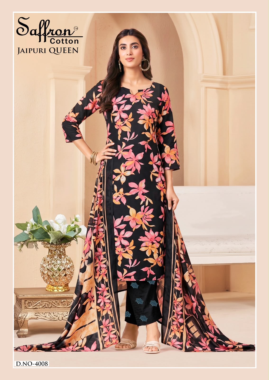 Jaipuri Queen Vol 4 Saffron Cotton Mix Cotton Karachi Salwar Suits Wholesaler Gujarat
