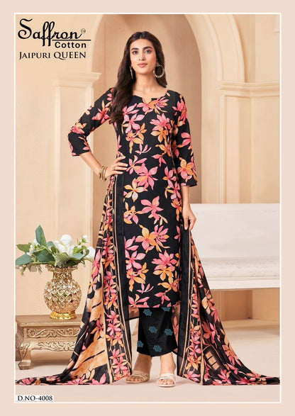 Jaipuri Queen Vol 4 Saffron Cotton Mix Cotton Karachi Salwar Suits Wholesaler Gujarat