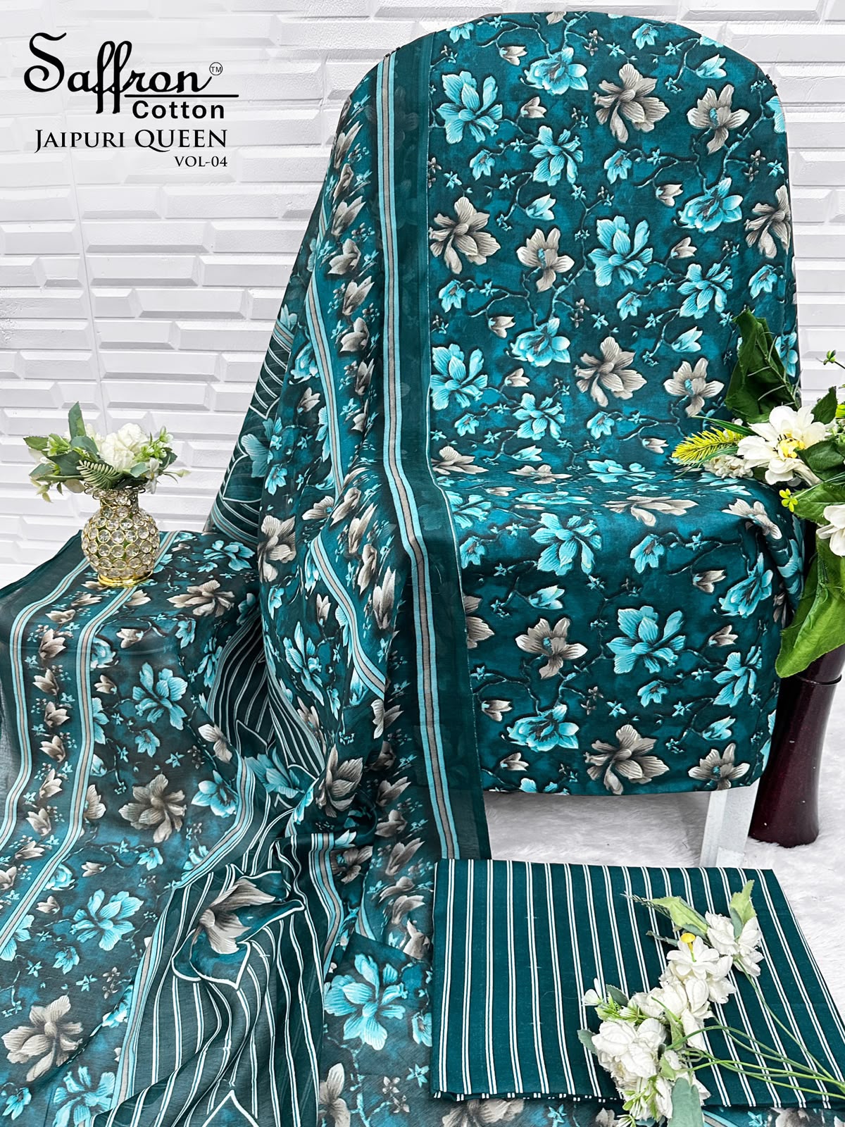 Jaipuri Queen Vol 4 Saffron Cotton Mix Cotton Karachi Salwar Suits Wholesaler Gujarat