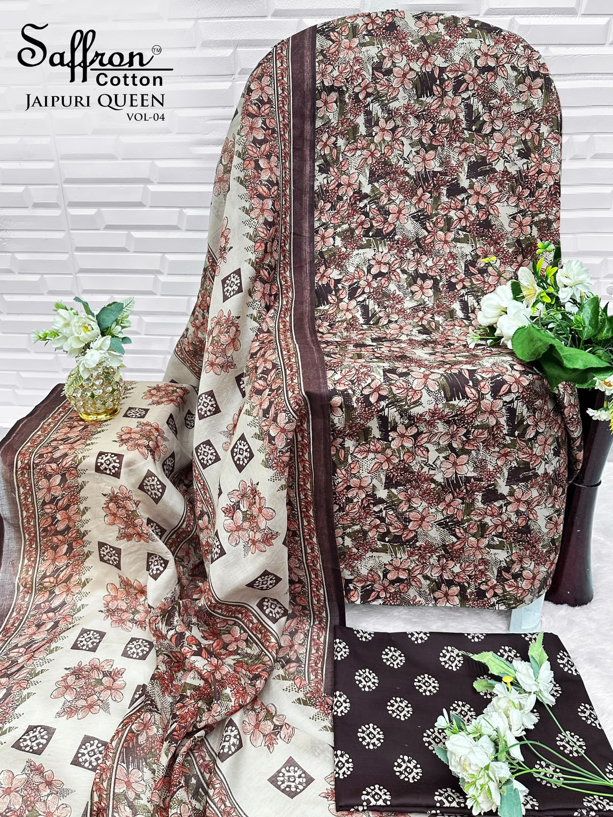 Jaipuri Queen Vol 4 Saffron Cotton Mix Cotton Karachi Salwar Suits Wholesaler Gujarat