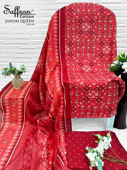 Jaipuri Queen Vol 4 Saffron Cotton Mix Cotton Karachi Salwar Suits Wholesaler Gujarat