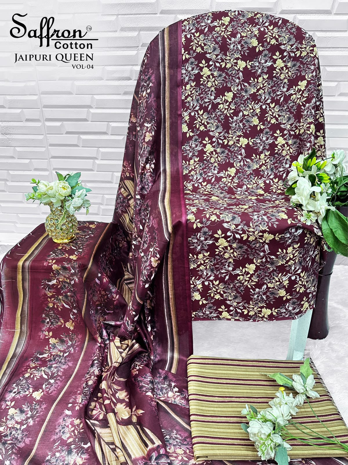 Jaipuri Queen Vol 4 Saffron Cotton Mix Cotton Karachi Salwar Suits Wholesaler Gujarat