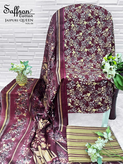 Jaipuri Queen Vol 4 Saffron Cotton Mix Cotton Karachi Salwar Suits Wholesaler Gujarat