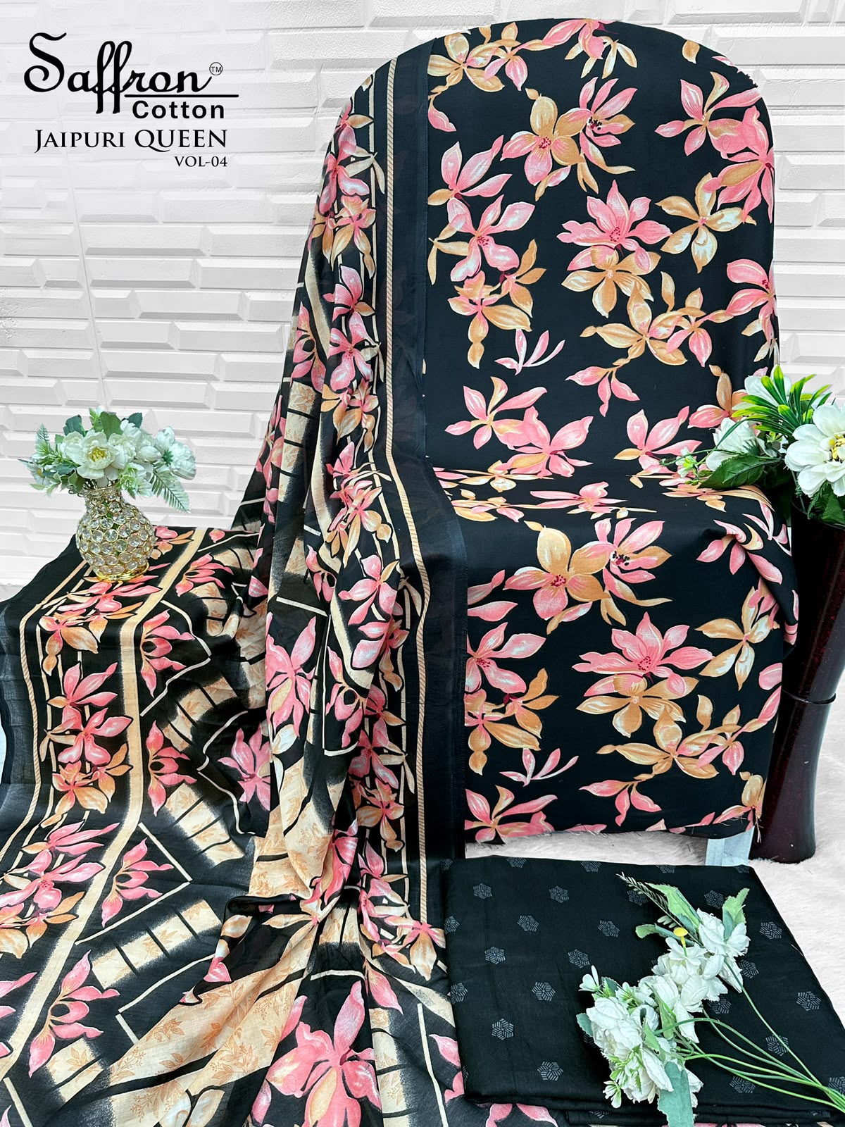 Jaipuri Queen Vol 4 Saffron Cotton Mix Cotton Karachi Salwar Suits Wholesaler Gujarat