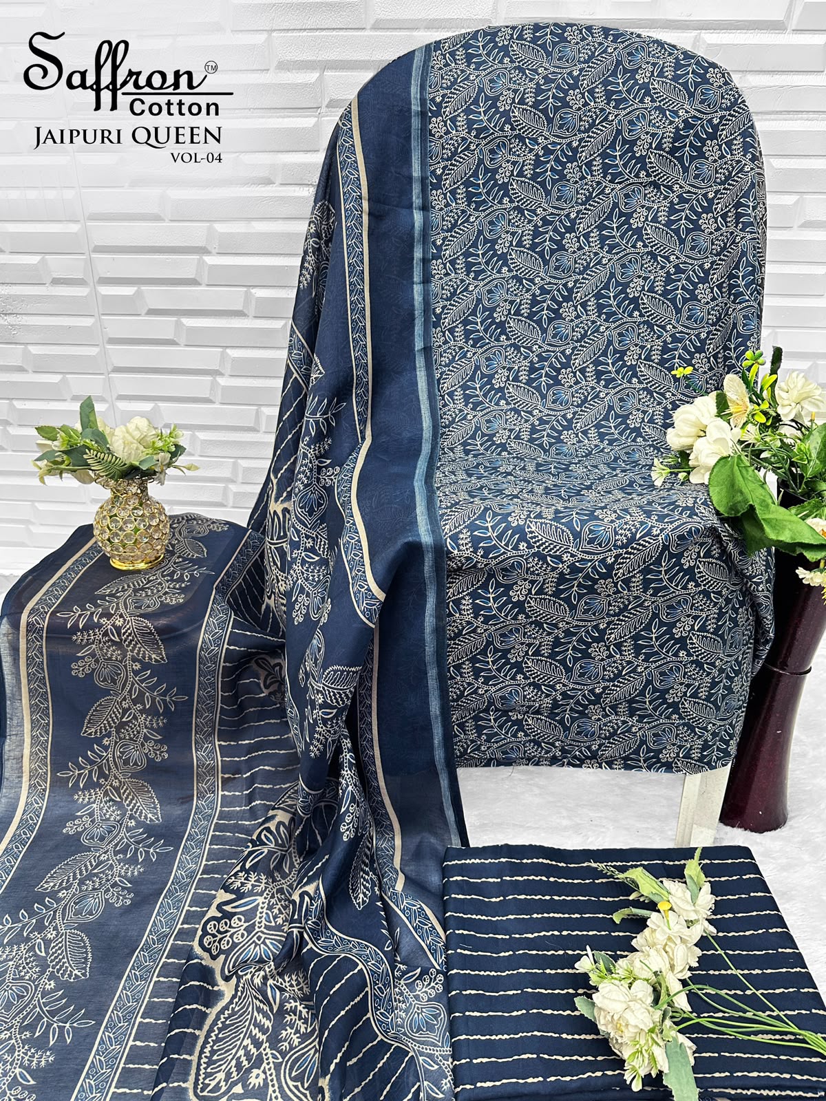 Jaipuri Queen Vol 4 Saffron Cotton Mix Cotton Karachi Salwar Suits Wholesaler Gujarat