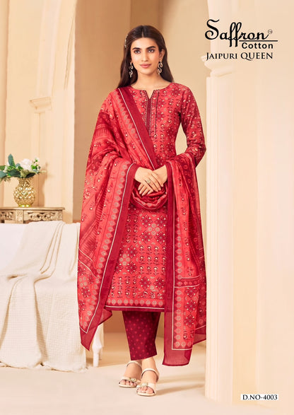 Jaipuri Queen Vol 4 Saffron Cotton Mix Cotton Karachi Salwar Suits Wholesaler Gujarat