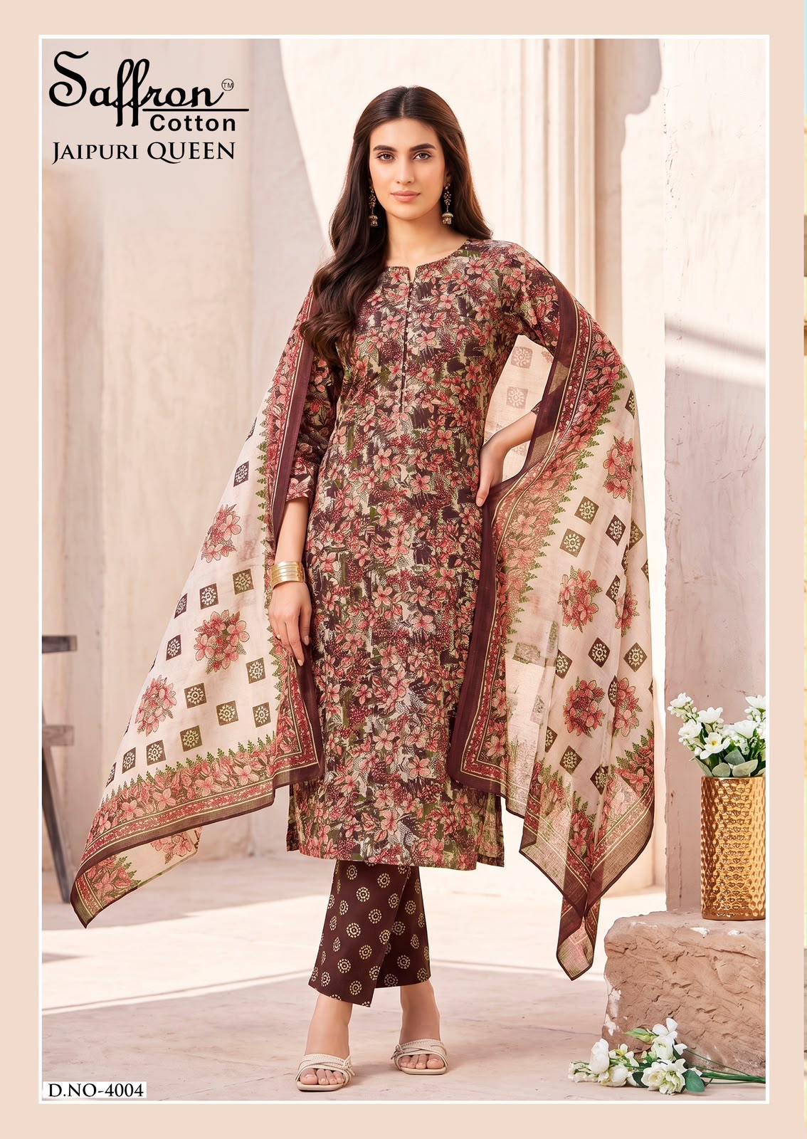 Jaipuri Queen Vol 4 Saffron Cotton Mix Cotton Karachi Salwar Suits Wholesaler Gujarat