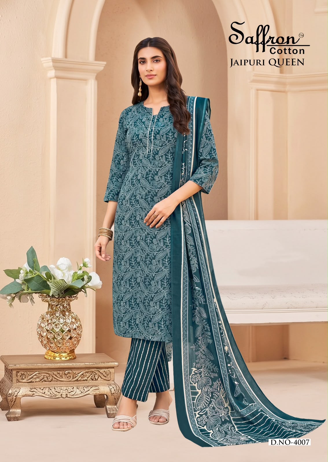 Jaipuri Queen Vol 4 Saffron Cotton Mix Cotton Karachi Salwar Suits Wholesaler Gujarat